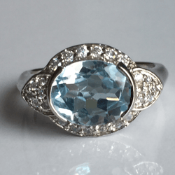 Natural Blue Topaz And Zircon Ring In 925 Sterling Solid Silver