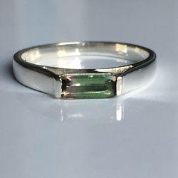 Natural Watermelon Shade Tourmaline Midi Ring For Women In 925 Sterling Silver