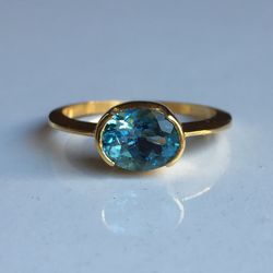 Natural Clean Shade Aquamarine Stone Gold Gold Ring In 18k Hallmarked Gold