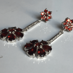Natural Red Garnet Stone Earring In 925 Sterling Solid Silver