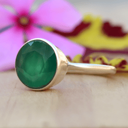 Natural Green Onyx Ring Women, Minimalist Silver Stone Ring, Green Onyx Handmade Ring Silver, Gemstone Jewelry, Gifts