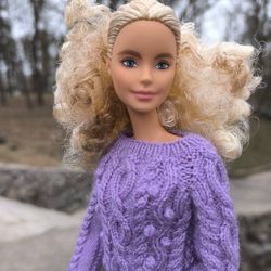 Barbie Lilac Sweater with Braids & Bobble Accents