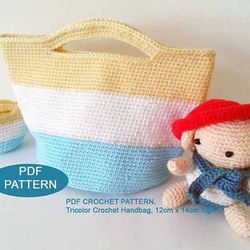 PDF Pattern, Tricolor crochet handbag 12cm x 14cm.tall, pattern tutorial