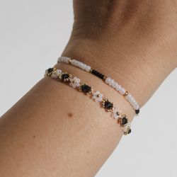 A Touch of Grace: Floral Bead Bracelets for Every Occasion - Petal Power Daisy black bracelets set for her