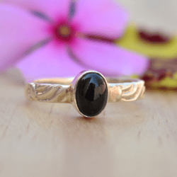 Oval Onyx Ring Band, Thin Ring With Stone, Natural Gemstone Ring, 925 Silver Ring Women, Stackable Minimalist Ring Gift