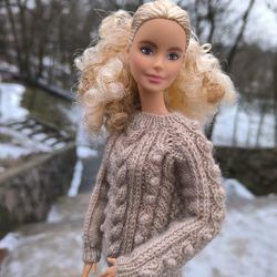 Fashion Doll Clothes for 11" doll 30cm Barbie, Poppy Parker, Integrity: Beige Sweater with Pinecones