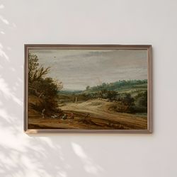 Dutch Landscape, Pieter van Santvoort Mauritshuis - Country Road, original antique painting oil vintage, Printable art i