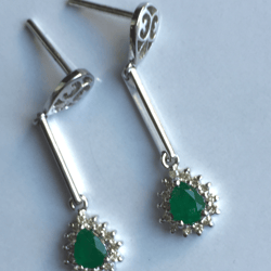 Natural Emerald Earring In 925 Sterling Silver With Natural Diamond