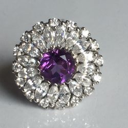 Supreme Quality Natural African Amethyst And Natural Zircon Ring For Women