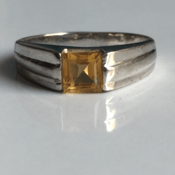 AAA Qualily Natural Square Shape Citrine Men Ring In Silver
