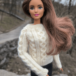 Fashion Doll Clothes for 11" Dolls (30cm) - Barbie, Poppy Parker, Integrity: Knitted Cream Sweater with Cookie Braids