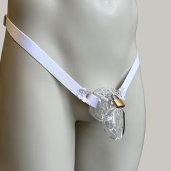 Chastity Cage Anti-falling Universal Waist Strap, Bow White Two Strap Adjustable Elastic Belt (Cage Not Included)