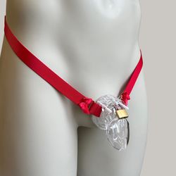 Chastity Cage Anti-falling Universal Waist Strap, Bow Red Two Strap Adjustable Elastic Belt (Cage Not Included)