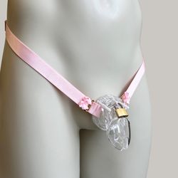 Chastity Cage Anti-falling Universal Waist Strap, Bow Pink Two Strap Adjustable Elastic Belt (Cage Not Included)