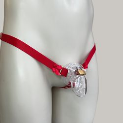 Chastity Cage Anti-falling Universal Thong Strap,Red Bow Feminine Three Strap Adjustable Elastic Belt(Cage Not Included)