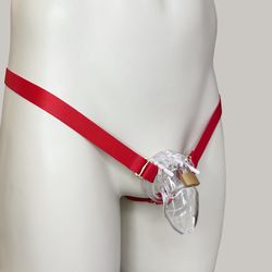 Chastity Cage Anti-falling Universal Thong Strap, Red Three Strap Adjustable Elastic Belt (Cage Not Included)