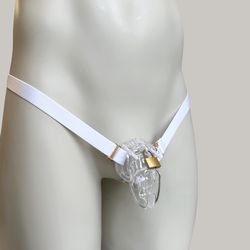 Chastity Cage Anti-falling Universal Thong Strap, White Three Strap Adjustable Elastic Belt (Cage Not Included)