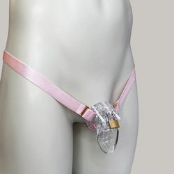 Chastity Cage Anti-falling Universal Thong Strap, Pink Three Strap Adjustable Elastic Belt (Cage Not Included)