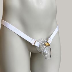 Chastity Cage Anti-falling Universal Thong, White Bow Feminine Three Strap Adjustable Elastic Belt(Cage Not Included)