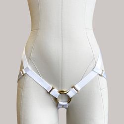 Selene Strap Basic Harness White, Elastic Strapon BDSM Harness Lingerie, Mature Pegging Panties, Lingerie For StrapOn