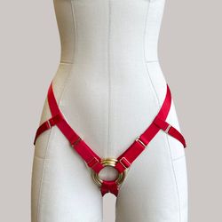 Selene Strap Harness Red, Elastic Strapon BDSM Harness Lingerie, Mature Pegging Panties, Lingerie For StrapOn