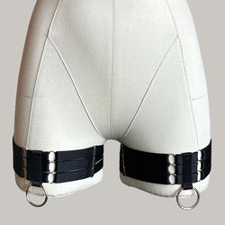 Selene Elastic Strappy Ring Garters Black, Mistress Garters Bondage Adjustable Garters BDSM Accessories, Mature