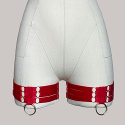 Selene Elastic Strappy Ring Garters Red, Mistress Garters Bondage Adjustable Garters BDSM Accessories, Mature