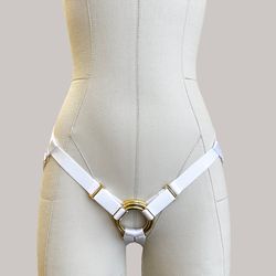 Selene Strap Harness White, Elastic Strapon BDSM Harness Lingerie, Mature Pegging Panties, Lingerie For StrapOn