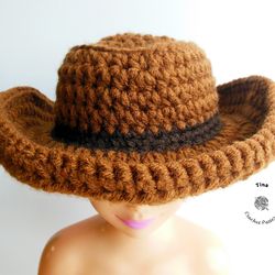 CROCHET PATTERN - Cowboy Baby Hat | Crochet Cowboy Hat | Baby Halloween Hat | Cowboy Photo Prop | Sizes 0-12 months