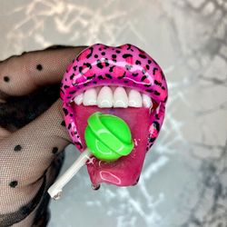 Polymer clay lips brooch Lollipop