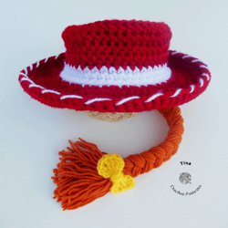 CROCHET PATTERN - Jessie Toy Story Baby Hat | Crochet Cowgirl Halloween Hat | Cowgirl Photo Prop | Sizes 0-12 months