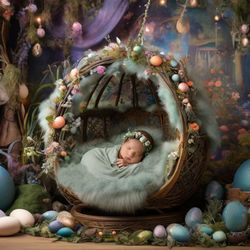 Easter cradle digital backdrop. Instant download photo props. Newborn photography digital background