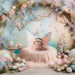 Newborn photography digital backdrop. Easter butterfly digital background. Instant download photo props.