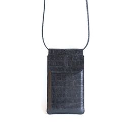 Leather phone bag.Waist bag.Crossody bag.Shoulder bag.Neck bag.Belt bag.iPhone case.Genuine leather crocodile print