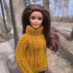 fashion doll clothes for 11" dolls (30cm) - barbie, poppy parker, integrity: mustard cozy knit sweater