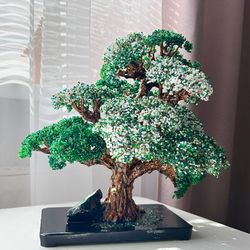 Realistic Beaded Bonsai Tree of Life with Uvarovite: A Stunning Handmade Home Decor Piece