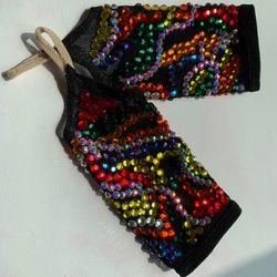 Rhinestones gloves for Dancer Singer Dance Show Ice skating with bodysuits dress, Costume Accessories