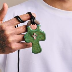 Men's Christian Cross Pendant Necklace / Unique Men's Jewelry