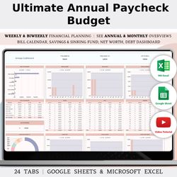 Annual Budget By Paycheck Spreadsheet Template Excel And Google Sheets, Biweekly And Weekly Paycheck