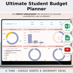 Budget For Students Spreadsheet Template In Excel And Google Sheets, Digital Academic Planner