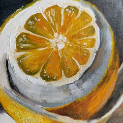 Lemon painting original oil art still life 8 by 8 inche