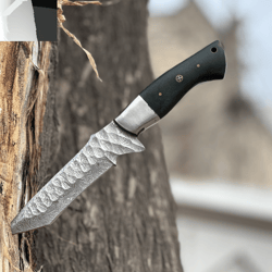 Custom Handmade Damascus Steel Hunting Skinner Knife 10 Inches Long With Leather Sheath.