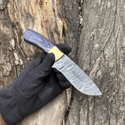 Custom Handmade Damascus Steel Hunting Skinner Knife 9 Inches Long With Leather Sheath.
