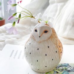 Cute Ceramic Barn Owl Bud Vase, Whimsical Bird Lover's Gift for Enthusiasts of Whimsical Ceramics, Witchy Decor