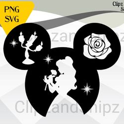 belle svg, mickey svg, beauty and the beast svg png clipart, beauty and the beast shirt, mickey ears svg, princess svg f