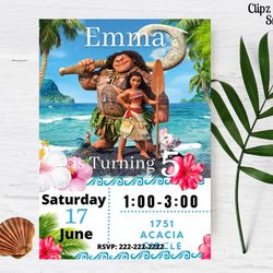 moana editable digital birthday invitation, moana invitation download, printable moana personalized, text invite, moana