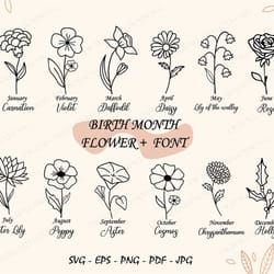 birth month flowers svg, wildflower svg,birthday flower, flower clipart, botanical svg ,floral svg ,daisy svg ,rose svg,