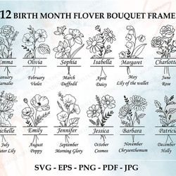 birth month flower bouquet frame svg bundle, birth month flower, flower svg, birth flower,flower bouquet, flowers, flora