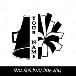 cheerleader pom and megaphone silhouette split name frame to personalize for cheer - digital download high school cheer,
