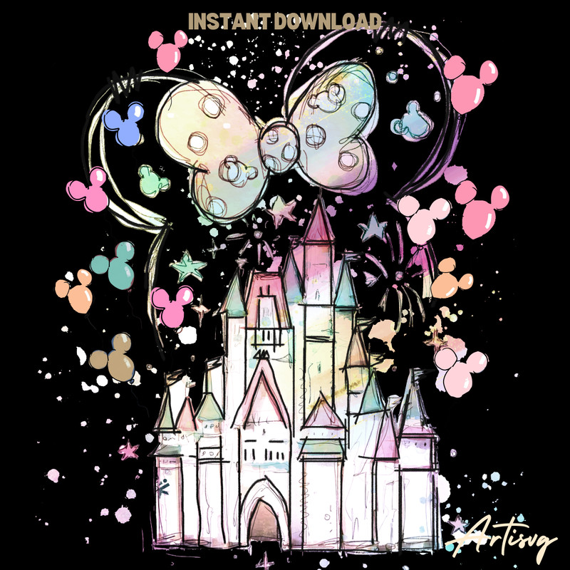 Magic-Kingdom-Watercolor-Minnie-Friend-Castle-Png-instant-download-P1304241022.png